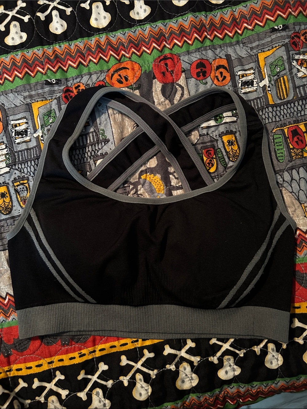 Black & Grey Cross Back Sports Bra - Comfortable Support